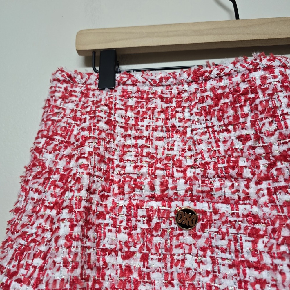 Sandro Paris Red Wrap Effect Metallic Tweed Meridan Mini Skirt Sz‎ 42 NWT $295 - Picture 4 of 12